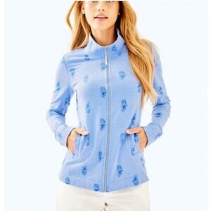 Lilly Pulitzer Womens Bennet Zip Up Size XS Blue Pineapple Beachy Preppy Leisure
